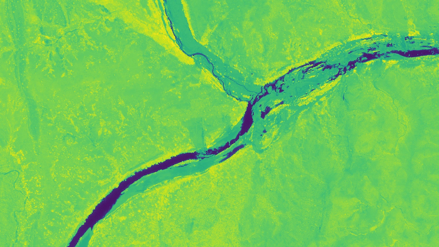NDWI index over Mt Kinahan highlighting water bodies and moisture content