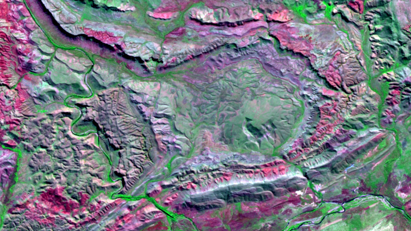 SWIR composite over Texas Downs revealing lithological boundaries and mineral signatures