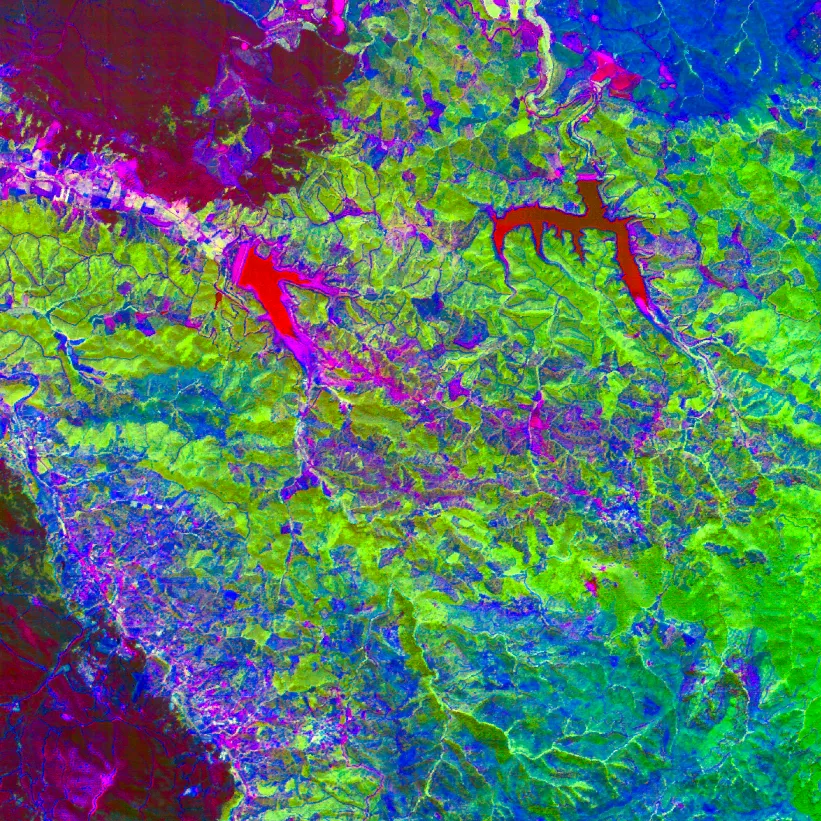Hyperspectral sample visualization showing spectral richness for material identification.