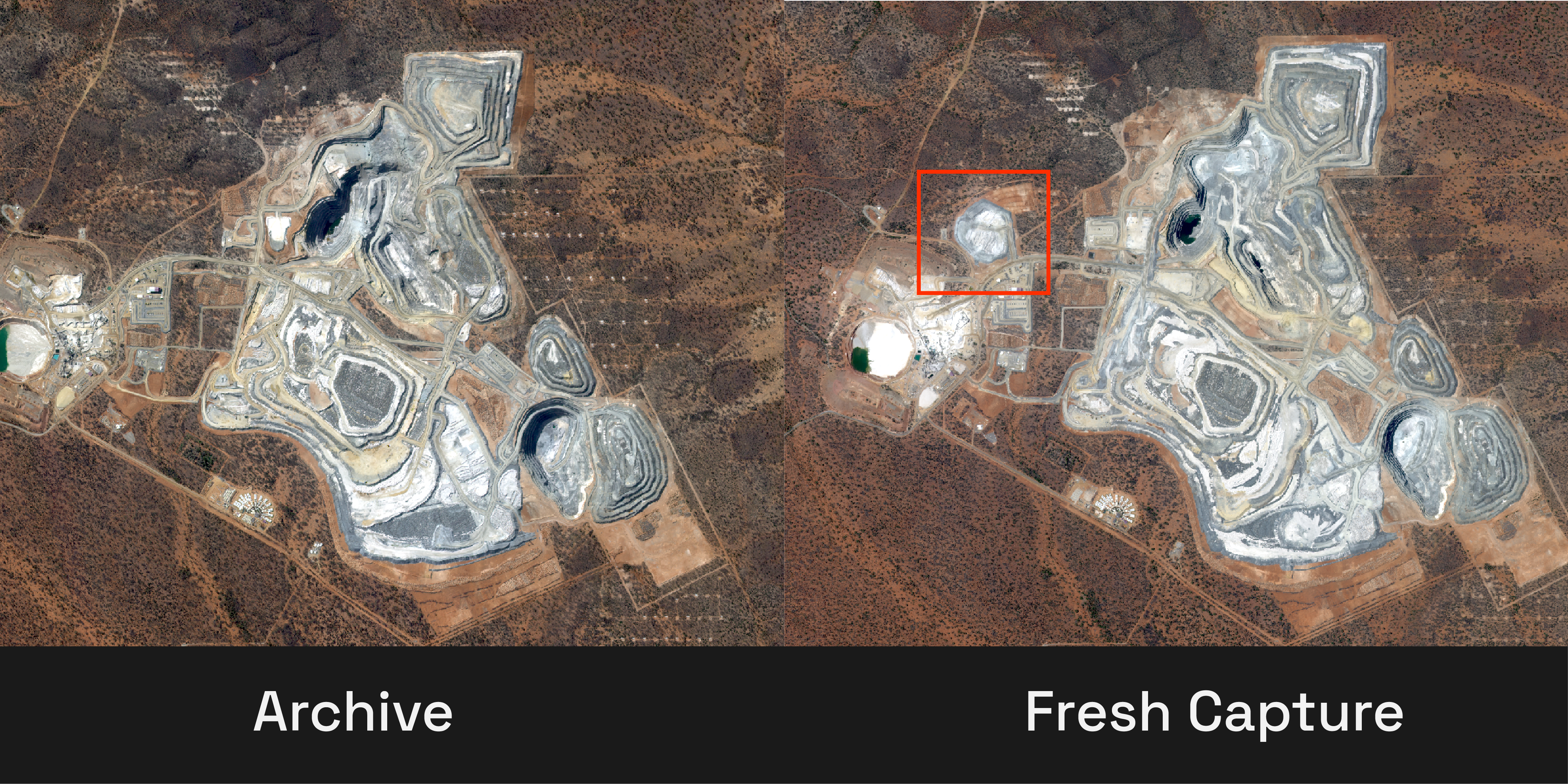 Archive versus fresh tasking illustration for change detection and project monitoring.