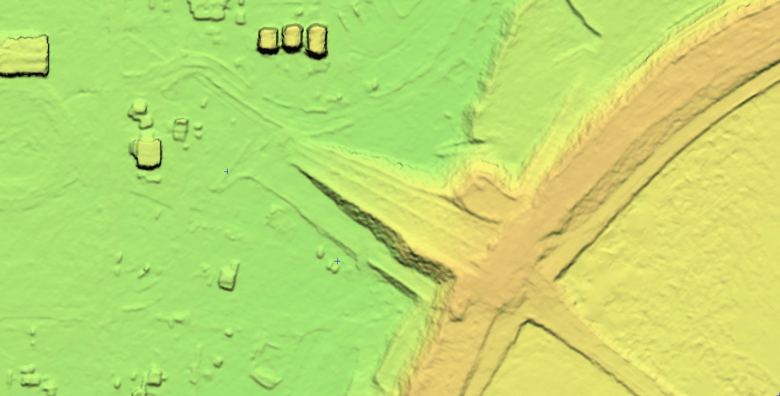 Digital Surface Model showing elevation including buildings and infrastructure.