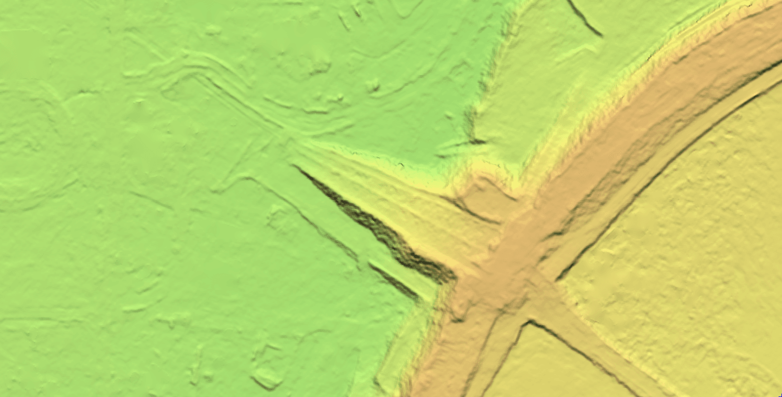 Digital Terrain Model showing bare earth with buildings and structures removed.
