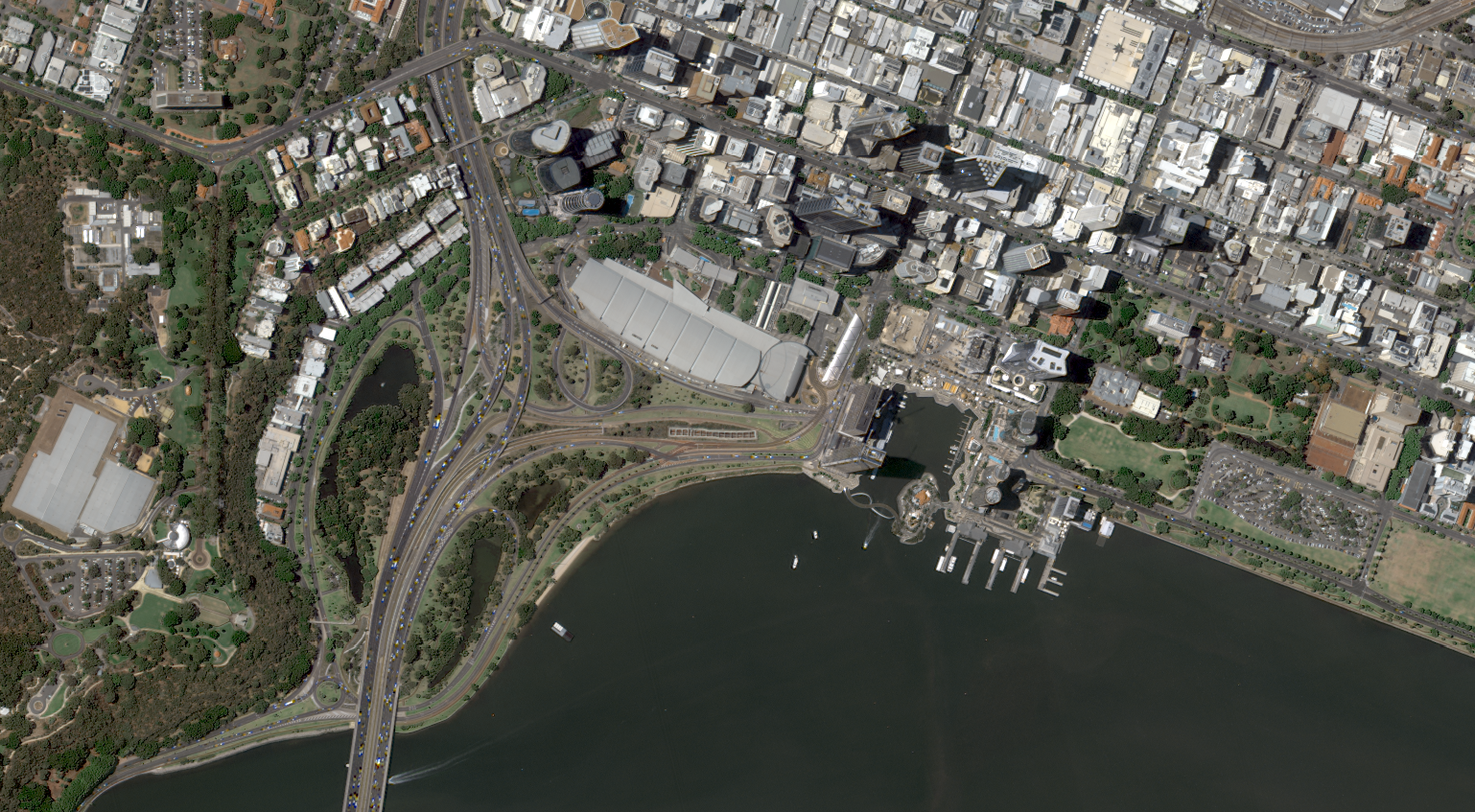 KOMPSAT‑3A very high‑resolution optical image over Perth, Australia, showing urban detail.